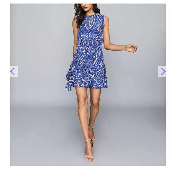 REISS Elsie Geo Print Dress - Blue, EUC, Freshly dry cleaned too! US14 EU46 UK18 - Picture 3 of 14